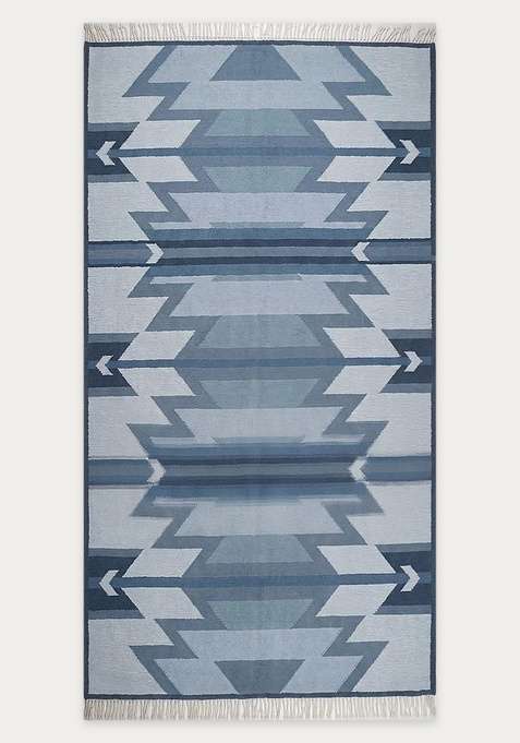 100% Wool Handmade Blue Rug | Bohemian Aztecs Flat Weave Reversible Carpet For Living Room