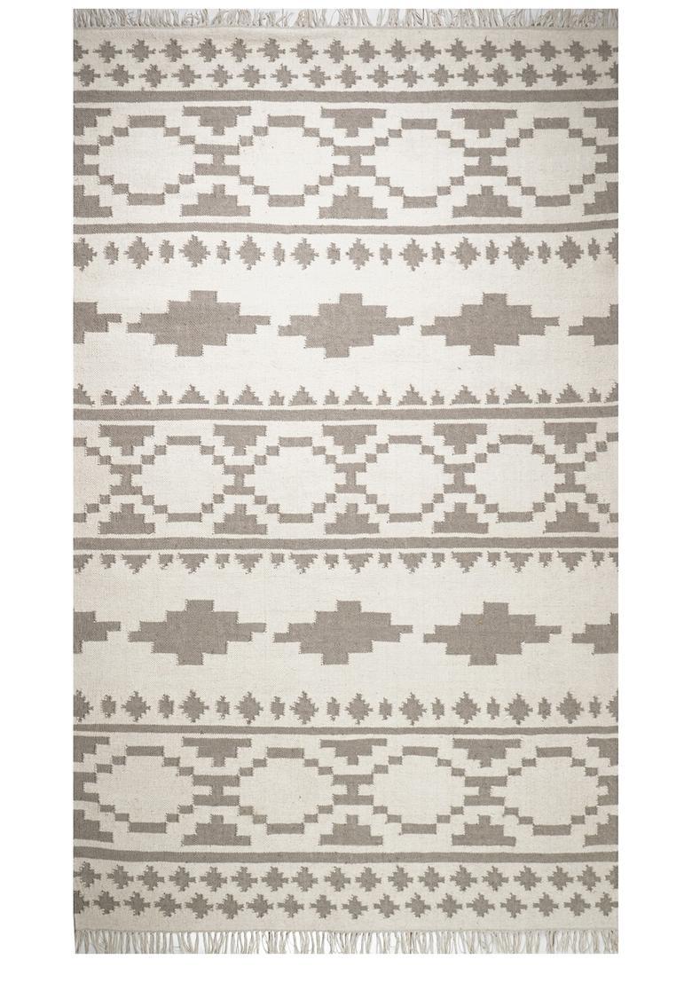 Saffron Rugs Flat Woven Ivory and Grey  Bohemian Rectangular Wool Area Rug - Indya