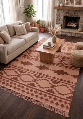 Saffron Rugs Flat Woven Peach  Bohemian Rectangular Wool Area Rug