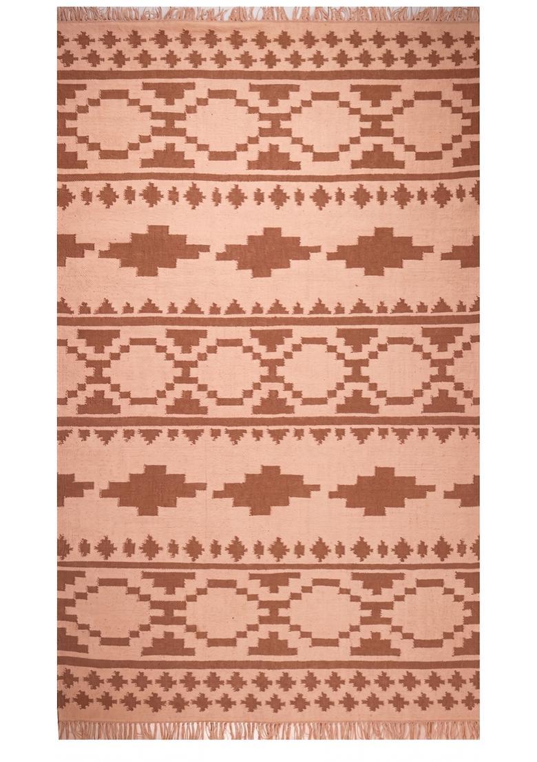 Saffron Rugs Flat Woven Peach  Bohemian Rectangular Wool Area Rug - Indya