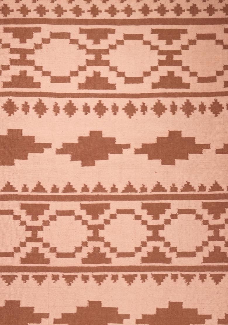 Saffron Rugs Flat Woven Peach  Bohemian Rectangular Wool Area Rug - Indya