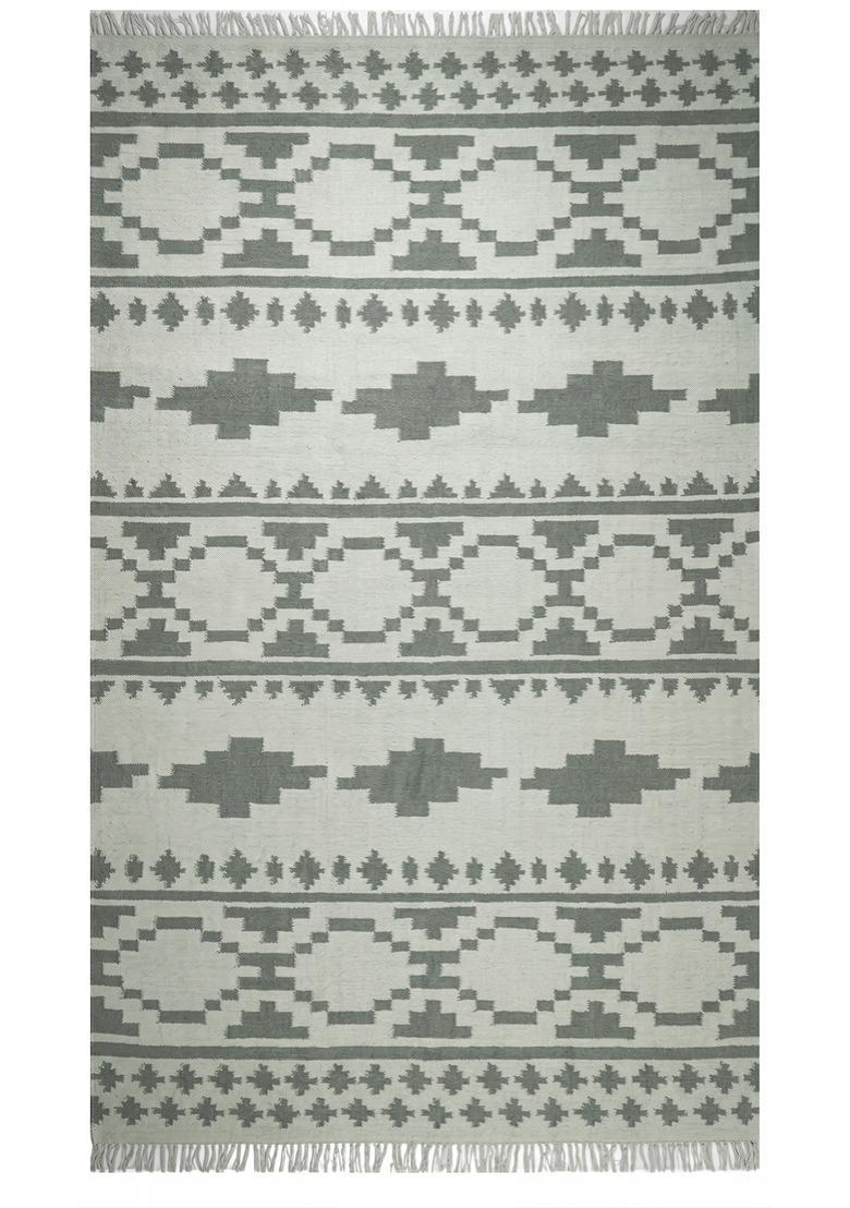 Saffron Rugs Flat Woven Sage Green  Bohemian Rectangular Wool Area Rug - Indya