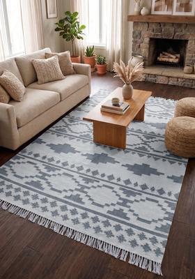 Saffron Rugs Flat Woven Grey Blue  Bohemian Rectangular Wool Area Rug