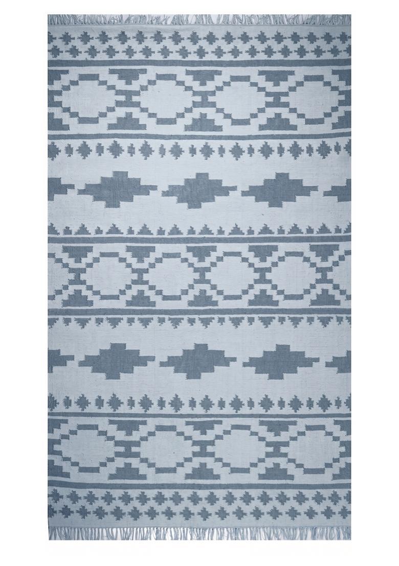 Saffron Rugs Flat Woven Grey Blue  Bohemian Rectangular Wool Area Rug - Indya