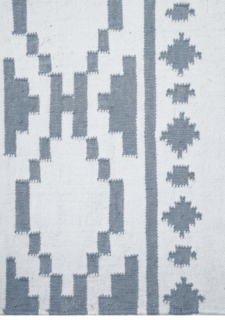 Saffron Rugs Flat Woven Grey Blue  Bohemian Rectangular Wool Area Rug - Indya