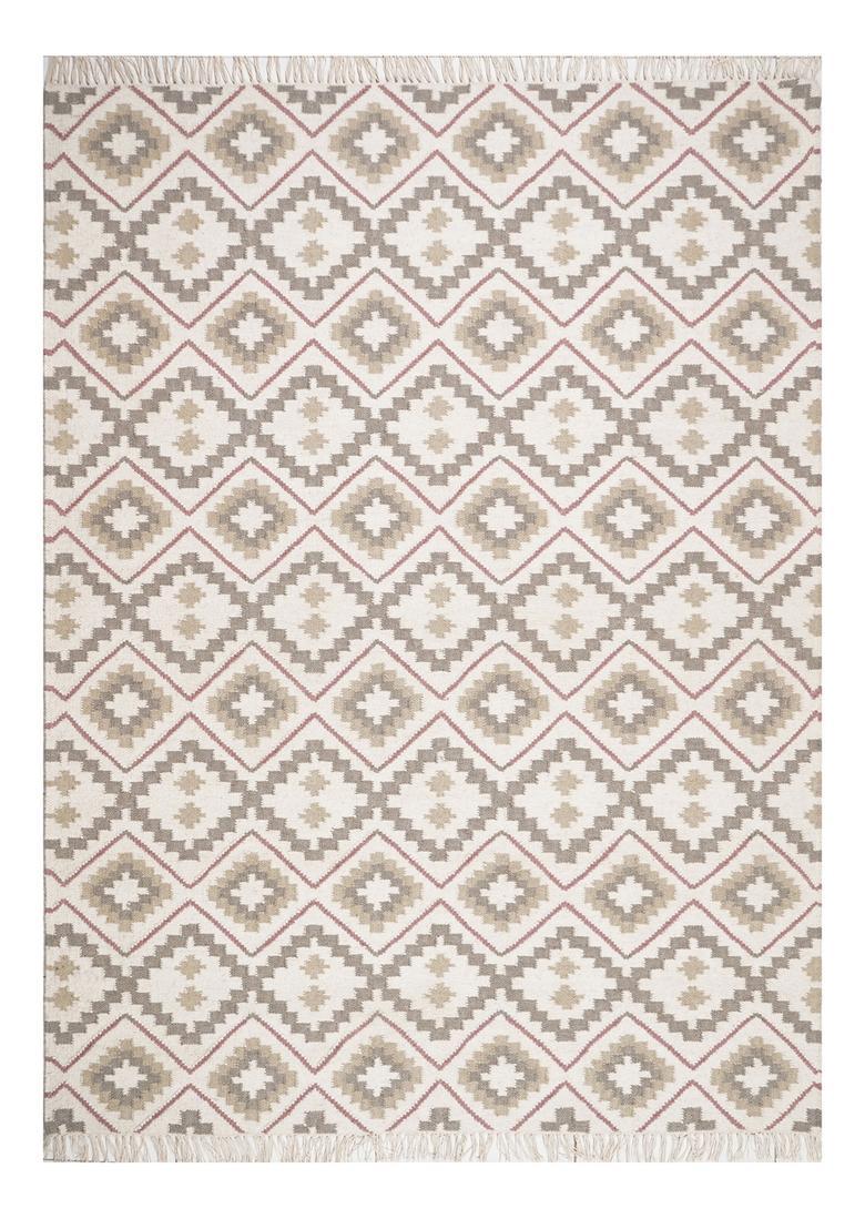 Saffron Rugs Flat Woven Ivory  Bohemian Rectangular Wool Area Rug - Indya