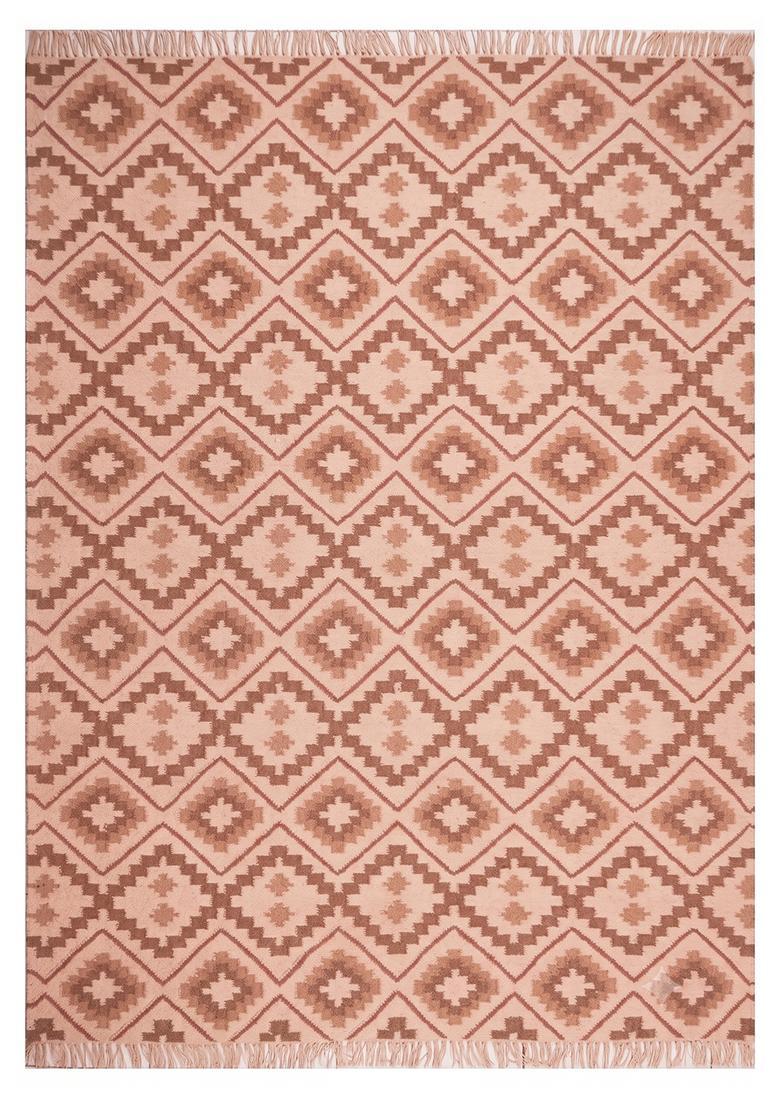Saffron Rugs Flat Woven Dusty Pink  Bohemian Rectangular Wool Area Rug - Indya