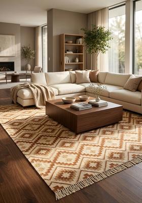 Saffron Rugs Flat Woven Mustard Beige  Bohemian Rectangular Wool Area Rug