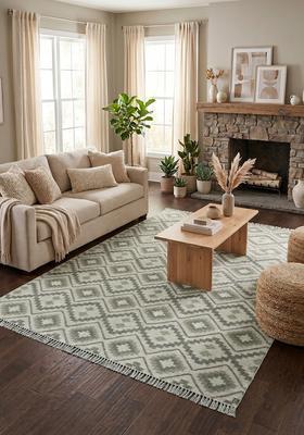 Saffron Rugs Flat Woven Grey  Bohemian Rectangular Wool Area Rug