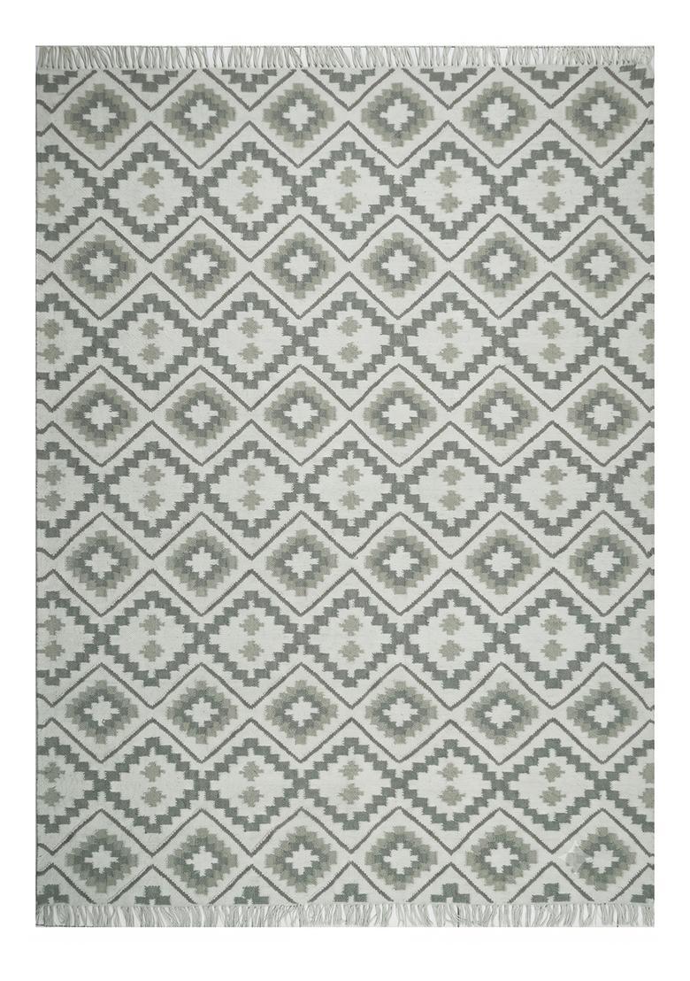 Saffron Rugs Flat Woven Grey  Bohemian Rectangular Wool Area Rug - Indya