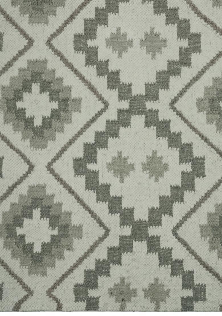 Saffron Rugs Flat Woven Grey  Bohemian Rectangular Wool Area Rug - Indya