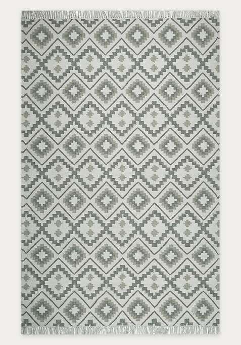 100% Wool Handmade Grey Rug | Bohemian Aztecs Flat Weave Reversible Carpet For Living Room