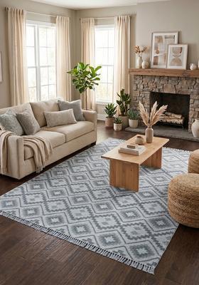 Saffron Rugs Flat Woven Light Grey  Bohemian Rectangular Wool Area Rug