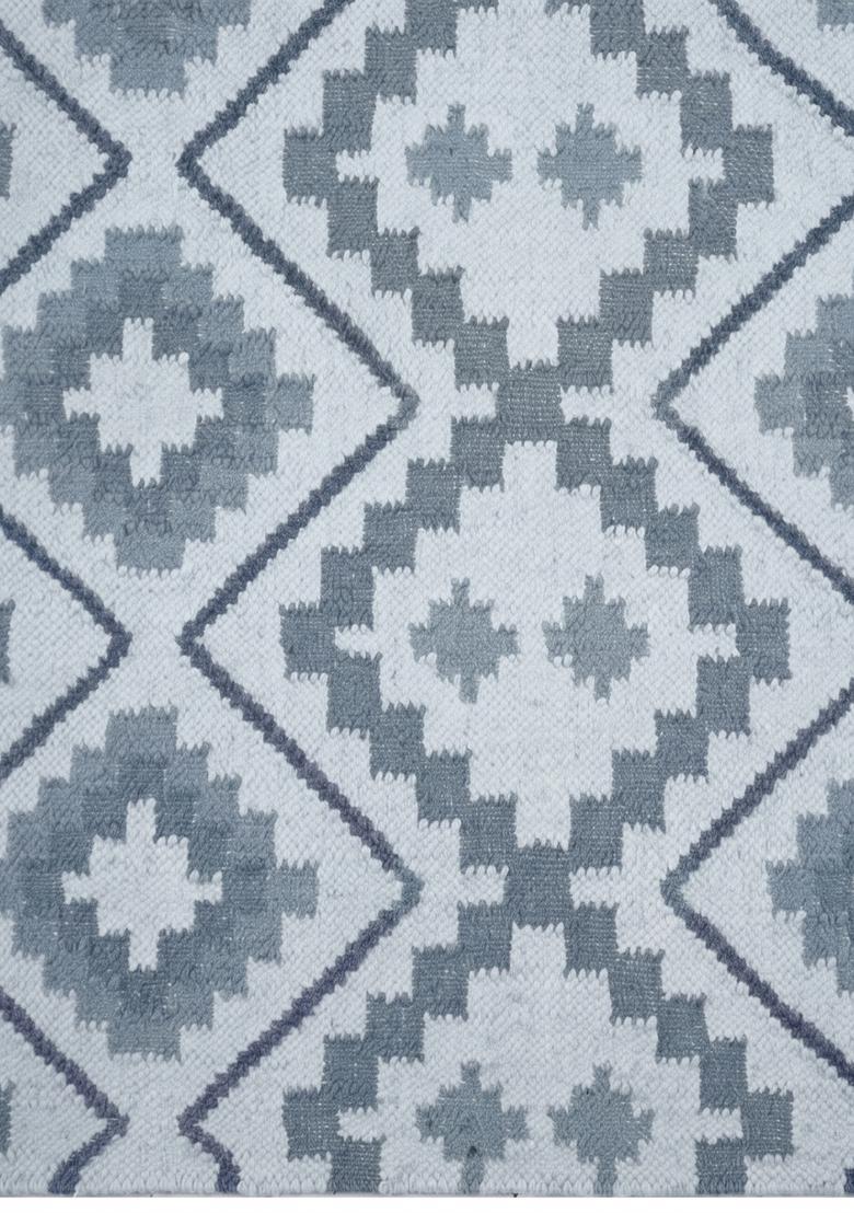 Saffron Rugs Flat Woven Light Grey  Bohemian Rectangular Wool Area Rug - Indya