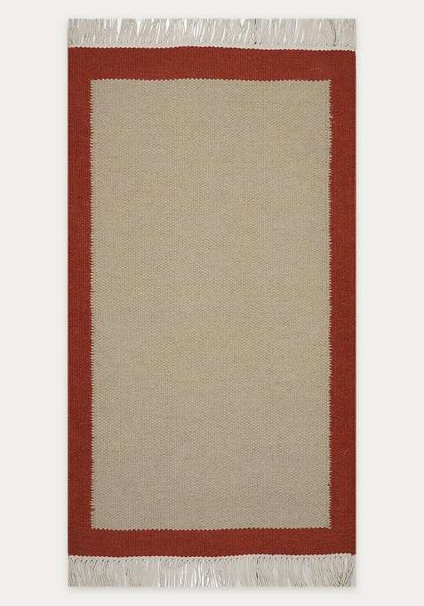 100% Wool Handmade Beige Rug | Casual Kilim Flat Weave Reversible Carpet For Living Room