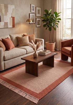 Saffron Rugs Flat Woven Pink  Casual Rectangular Wool Area Rug