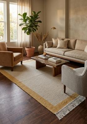 Saffron Rugs Flat Woven Beige Solid Minimalist Rectangular Wool Area Rug