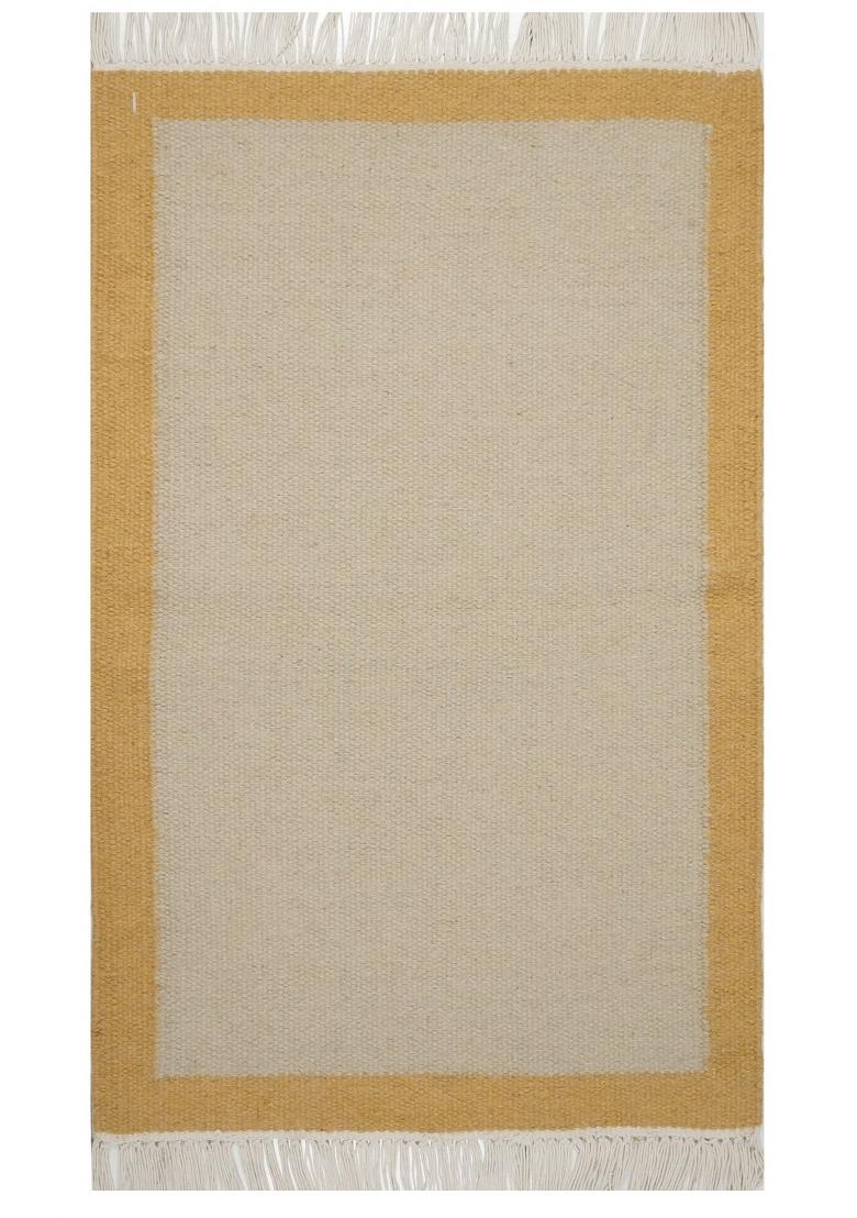 Saffron Rugs Flat Woven Beige Solid Minimalist Rectangular Wool Area Rug - Indya