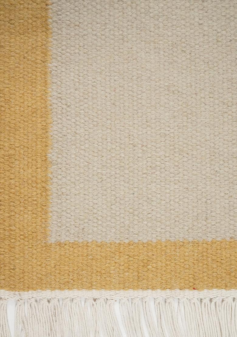 Saffron Rugs Flat Woven Beige Solid Minimalist Rectangular Wool Area Rug - Indya
