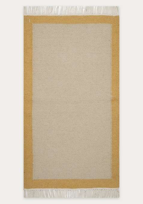100% Wool Handmade Beige Rug | Minimalist Solid Flat Weave Reversible Carpet For Living Room