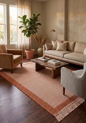 Saffron Rugs Flat Woven Peach Solid Minimalist Rectangular Wool Area Rug