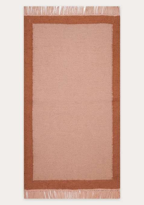 100% Wool Handmade Peach Rug | Minimalist Solid Flat Weave Reversible Carpet For Living Room