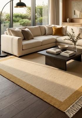 Saffron Rugs Flat Woven Cream Solid Minimalist Rectangular Wool Area Rug