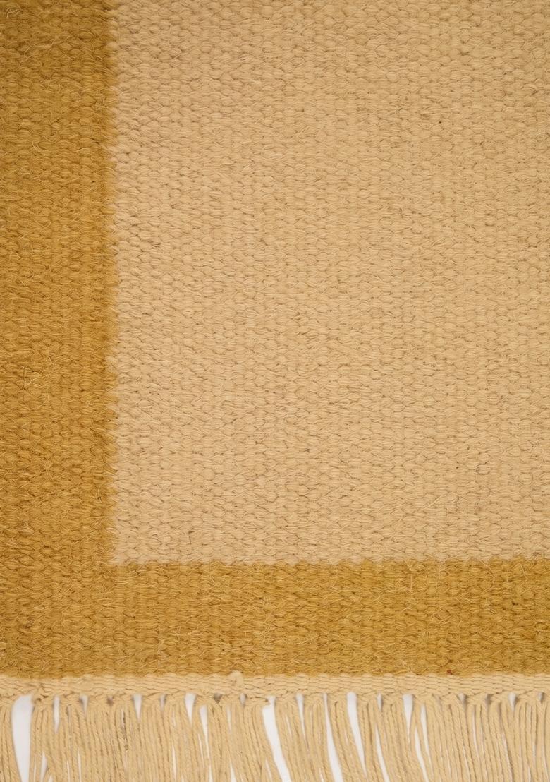 Saffron Rugs Flat Woven Cream Solid Minimalist Rectangular Wool Area Rug - Indya