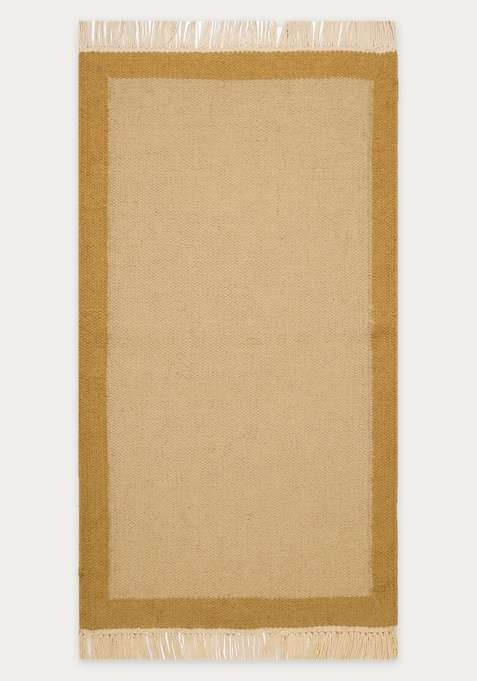 100% Wool Handmade Cream Rug | Minimalist Solid Flat Weave Reversible Carpet For Living Room