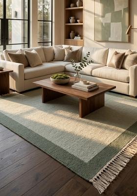 Saffron Rugs Flat Woven Sage Green Solid Minimalist Rectangular Wool Area Rug