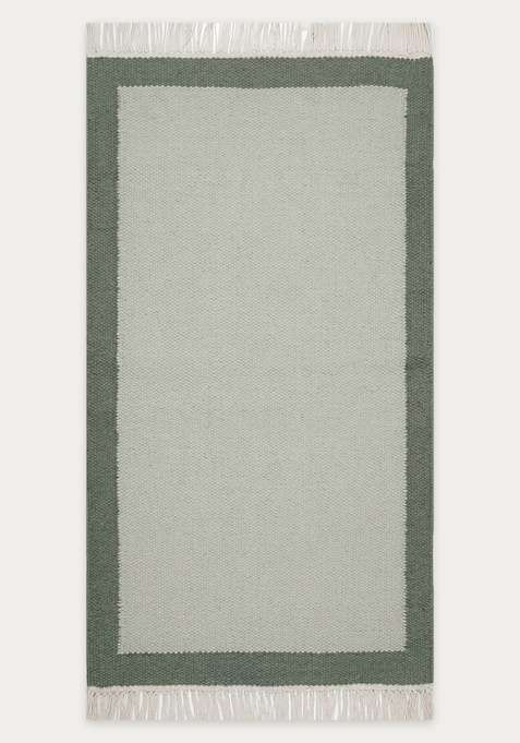 100% Wool Handmade Sage Green Rug | Minimalist Solid Flat Weave Reversible Carpet For Living Room
