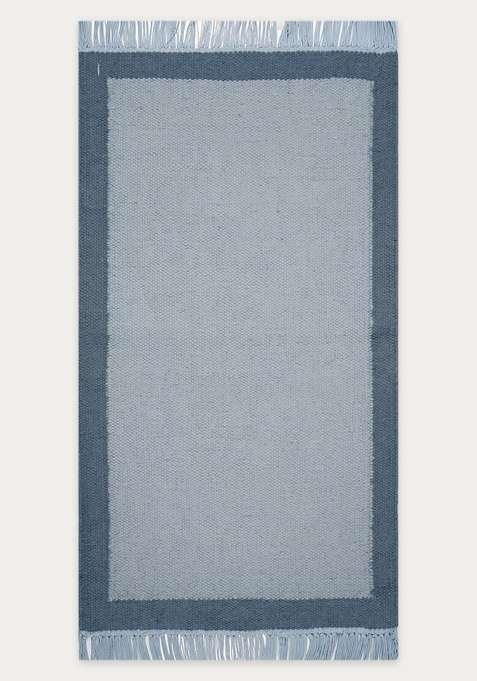 100% Wool Handmade Light Blue Rug | Minimalist Solid Flat Weave Reversible Carpet For Living Room
