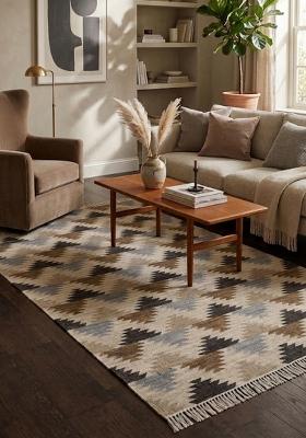 Saffron Rugs Flat Woven Beige Geometric Bohemian Rectangular Wool Area Rug