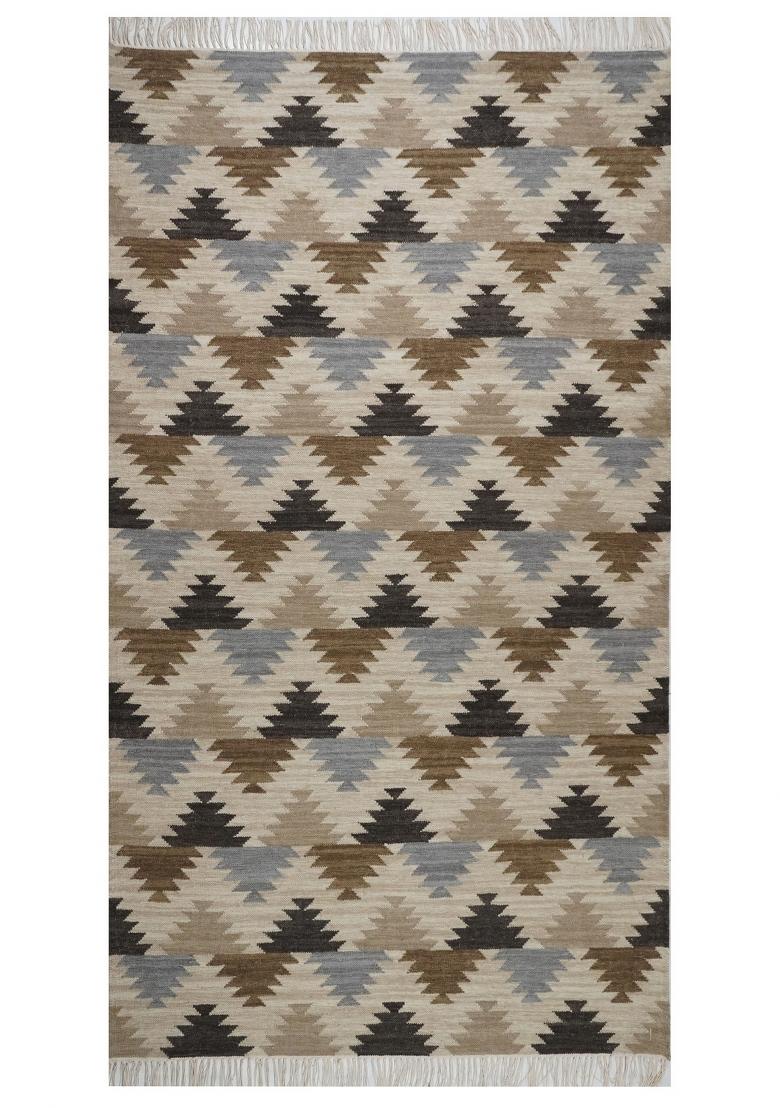 Saffron Rugs Flat Woven Beige Geometric Bohemian Rectangular Wool Area Rug - Indya