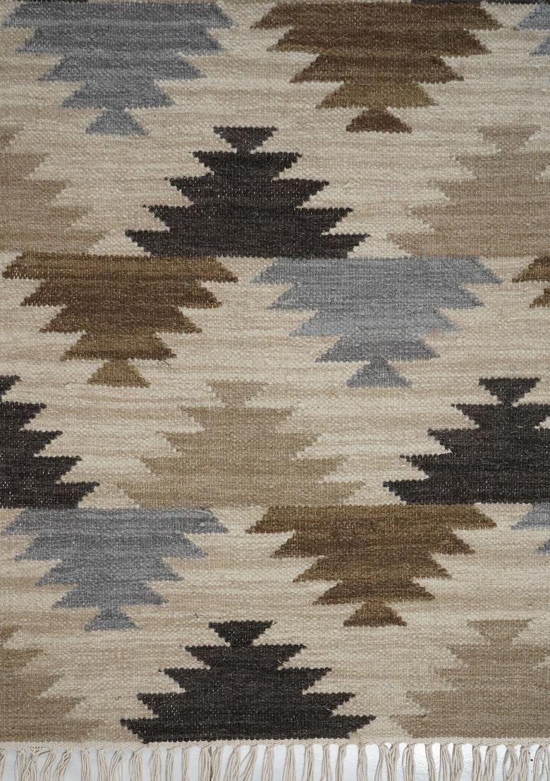 Saffron Rugs Flat Woven Beige Geometric Bohemian Rectangular Wool Area Rug - Indya