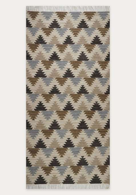 100% Wool Handmade Beige Rug | Bohemian Geometric Flat Weave Reversible Carpet For Living Room