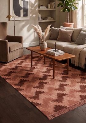 Saffron Rugs Flat Woven Terracotta Brown Geometric Bohemian Rectangular Wool Area Rug
