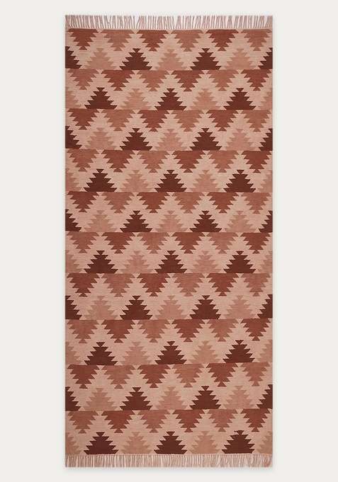 100% Wool Handmade Terracotta Brown Rug | Bohemian Geometric Flat Weave Reversible Carpet For Living Room