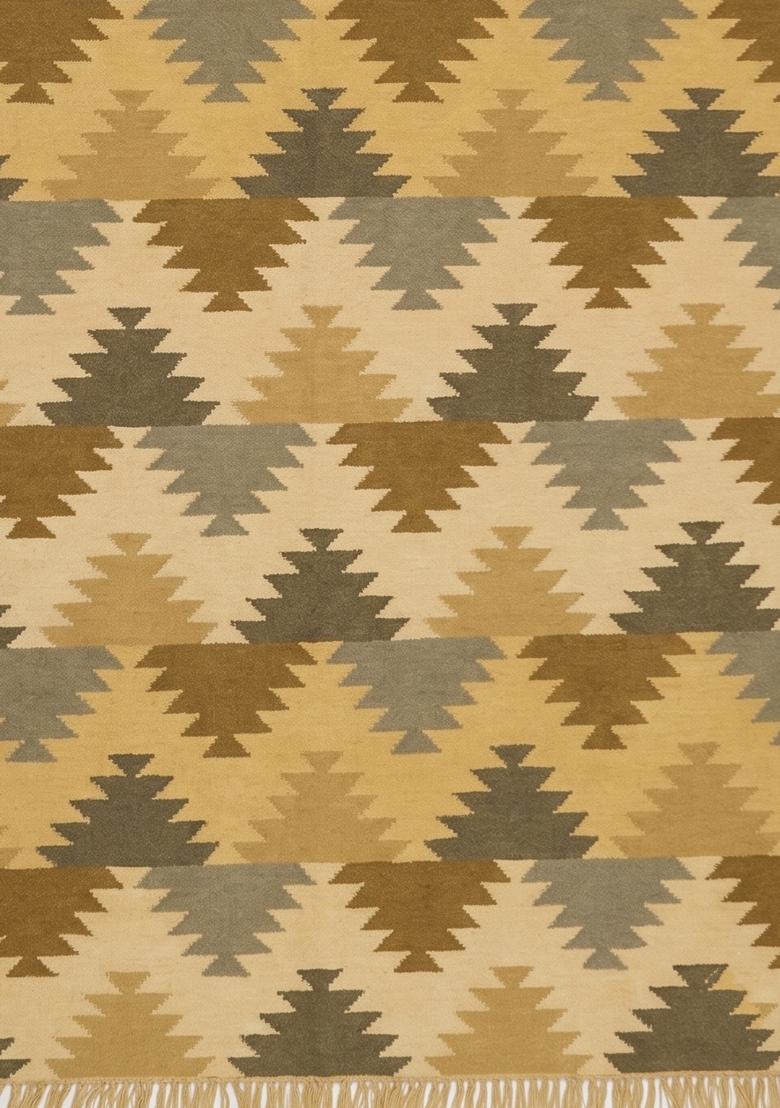 Saffron Rugs Flat Woven Mustard Yellow Geometric Bohemian Rectangular Wool Area Rug - Indya
