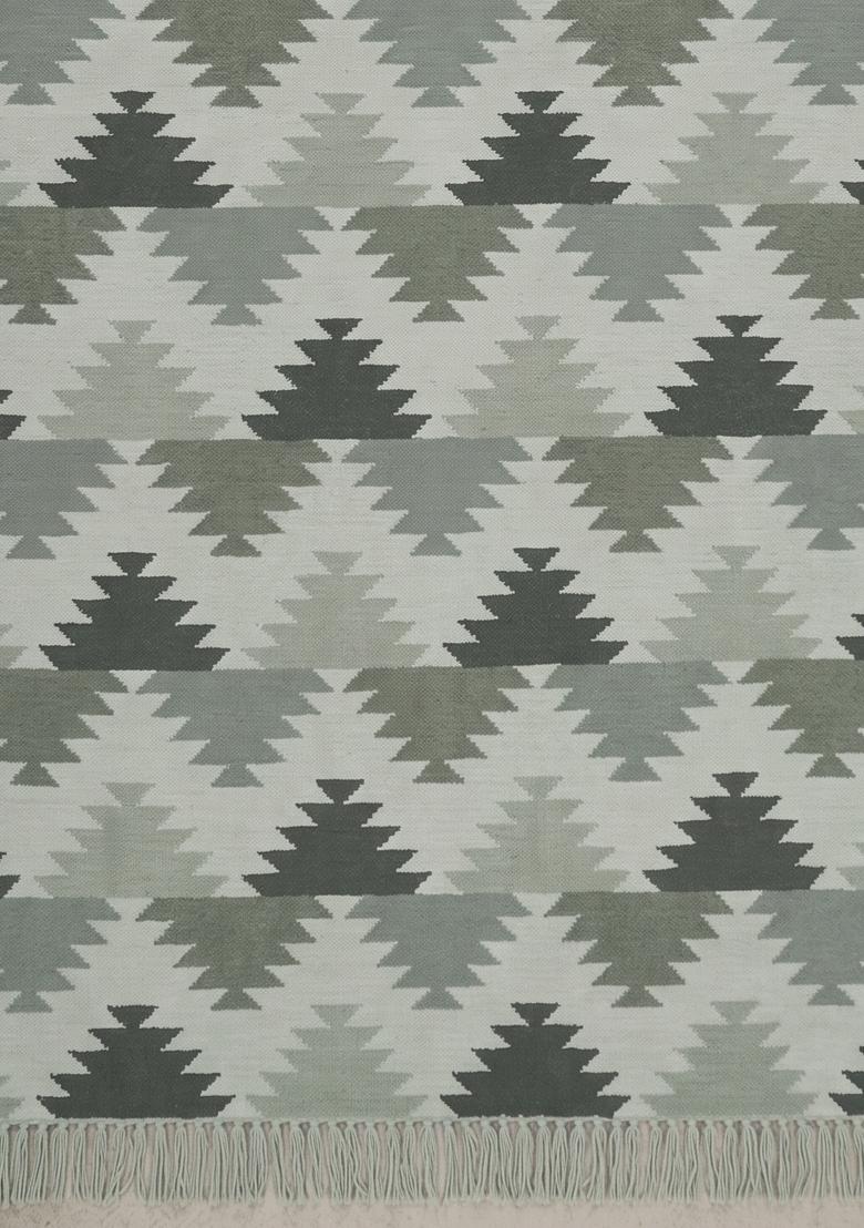 Saffron Rugs Flat Woven Sage Green Geometric Bohemian Rectangular Wool Area Rug - Indya