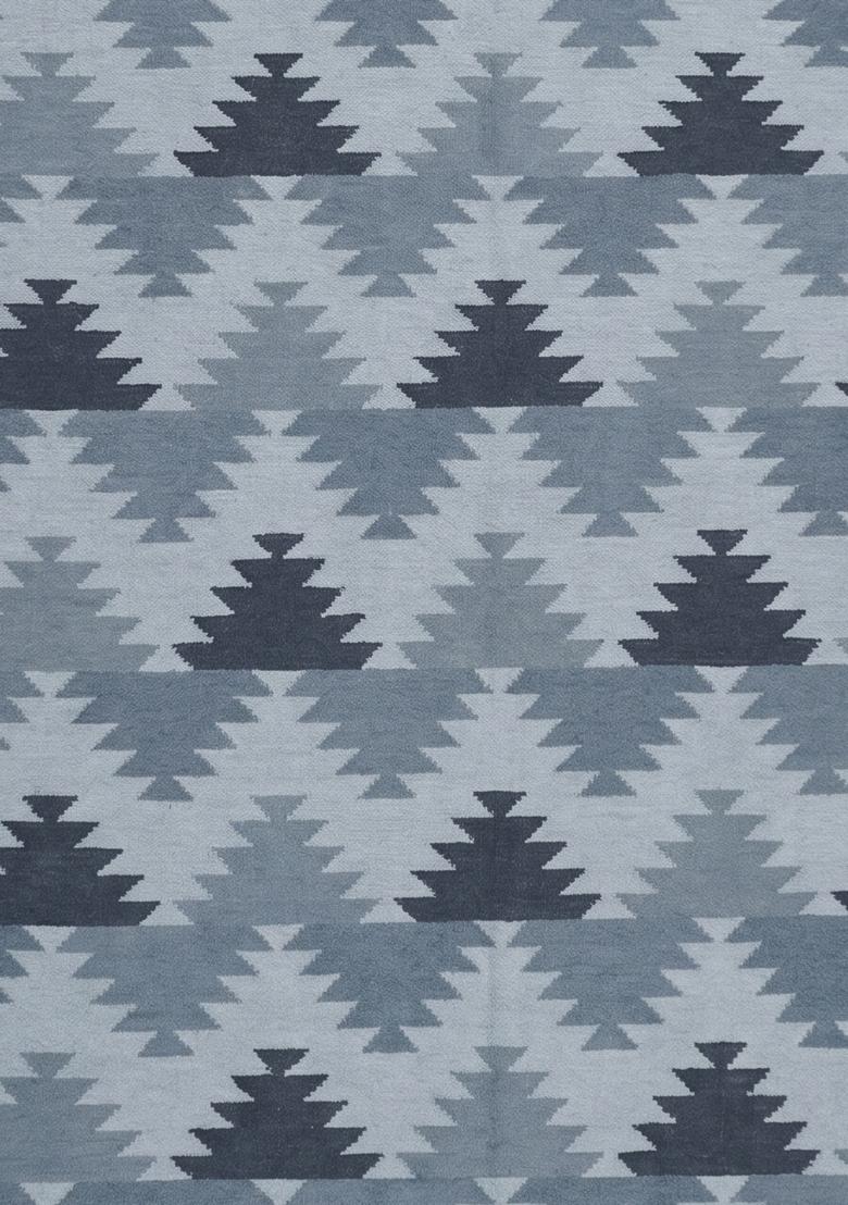 Saffron Rugs Flat Woven Grey Blue Geometric Bohemian Rectangular Wool Area Rug - Indya