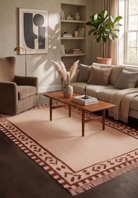 Saffron Rugs Flat Woven Blush Pink Geometric Bohemian Rectangular Wool Area Rug