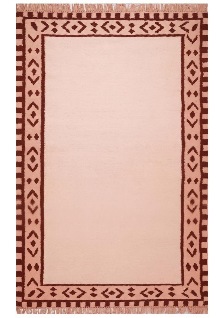 Saffron Rugs Flat Woven Blush Pink Geometric Bohemian Rectangular Wool Area Rug - Indya
