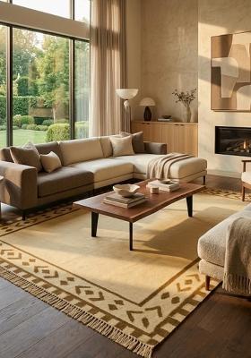 Saffron Rugs Flat Woven Beige Geometric Bohemian Rectangular Wool Area Rug