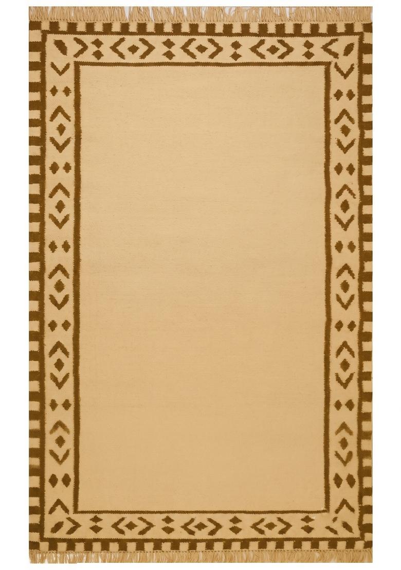 Saffron Rugs Flat Woven Beige Geometric Bohemian Rectangular Wool Area Rug - Indya
