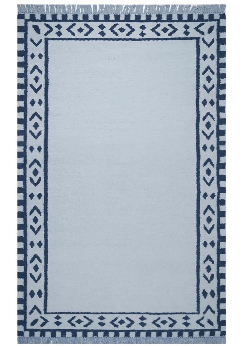 Saffron Rugs Flat Woven Light Blue Geometric Bohemian Rectangular Wool Area Rug - Indya
