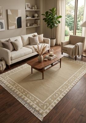Saffron Rugs Flat Woven Beige Geometric Bohemian Rectangular Wool Area Rug