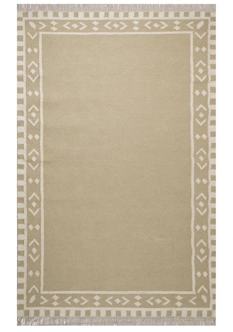 Saffron Rugs Flat Woven Beige Geometric Bohemian Rectangular Wool Area Rug - Indya