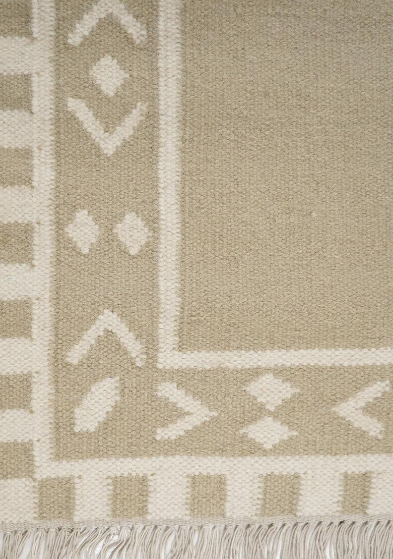 Saffron Rugs Flat Woven Beige Geometric Bohemian Rectangular Wool Area Rug - Indya