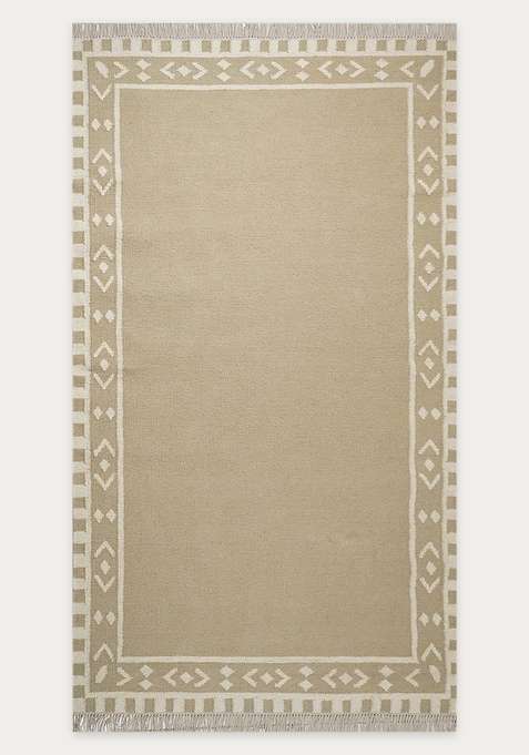 100% Wool Handmade Beige Rug | Bohemian Geometric Flat Weave Reversible Carpet For Living Room